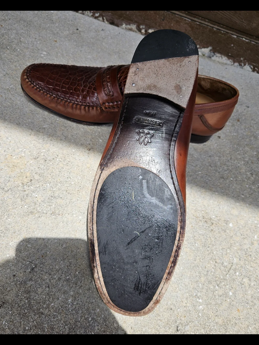 Mezlan Genuine Crocodile Brown Leather Penny Loafer Slip On Dress Shoe SZ 11.5 M